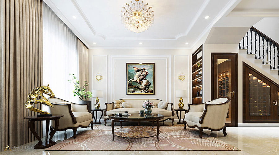 Đá Cẩm thạch được ứng dụng làm sàn phòng khách hòa quyền hoàn hảo với ánh sáng tự nhiên tạo nên vẻ đẹp đẳng cấp.