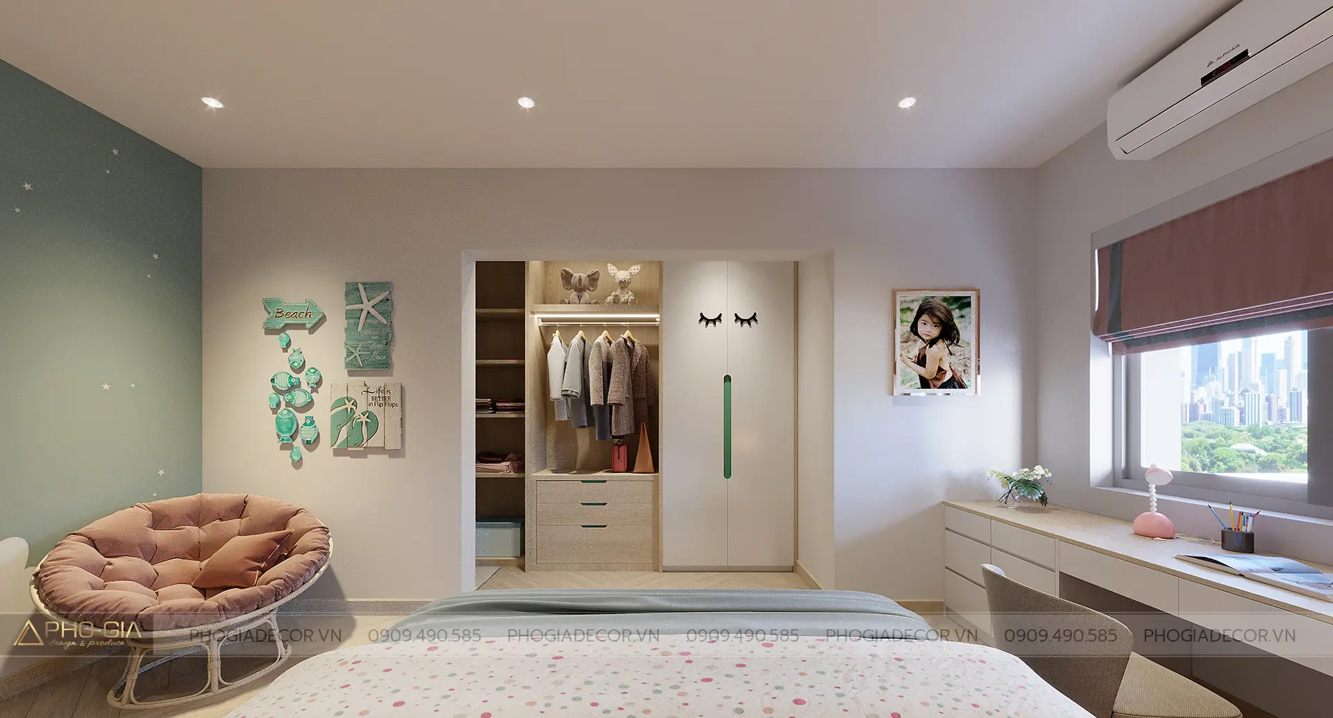 Phòng ngủ cho con với hệ tủ áo đồ rộng rãi