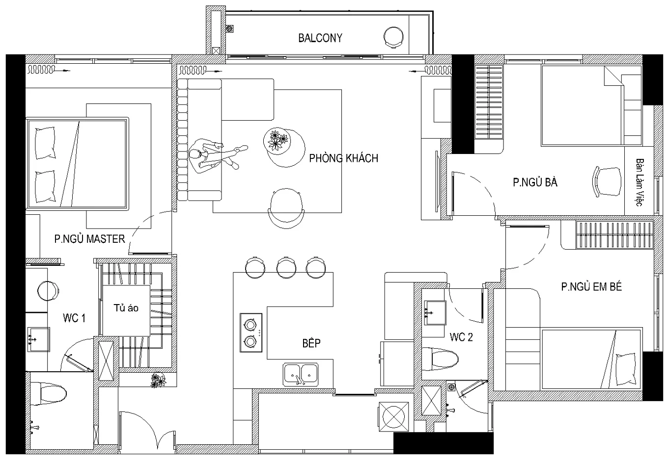 Thiết kế nội thất căn hộ xi grand court 100m2 hiện đại, sang trọng