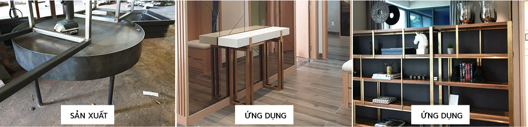 Vật liệu kim loại – Xưởng sản xuất Phố Gia 400m2 kết hợp (Kim loại ứng dụng trong nội thất thường chia làm 02 loại chính là Sắt và Inox, là dòng vật liệu sử dụng cho Chân bàn ăn, hệ kệ trang trí, Bàn console… làm điểm nhấn kết hợp với hạng mục đá & gỗ cũng rất ấn tượng…)